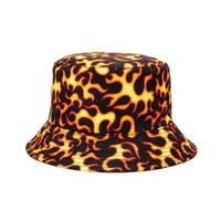 fashion harajuku reversible bucket hat fire flame print fisherman hat hip hop panama bob chapeau men women