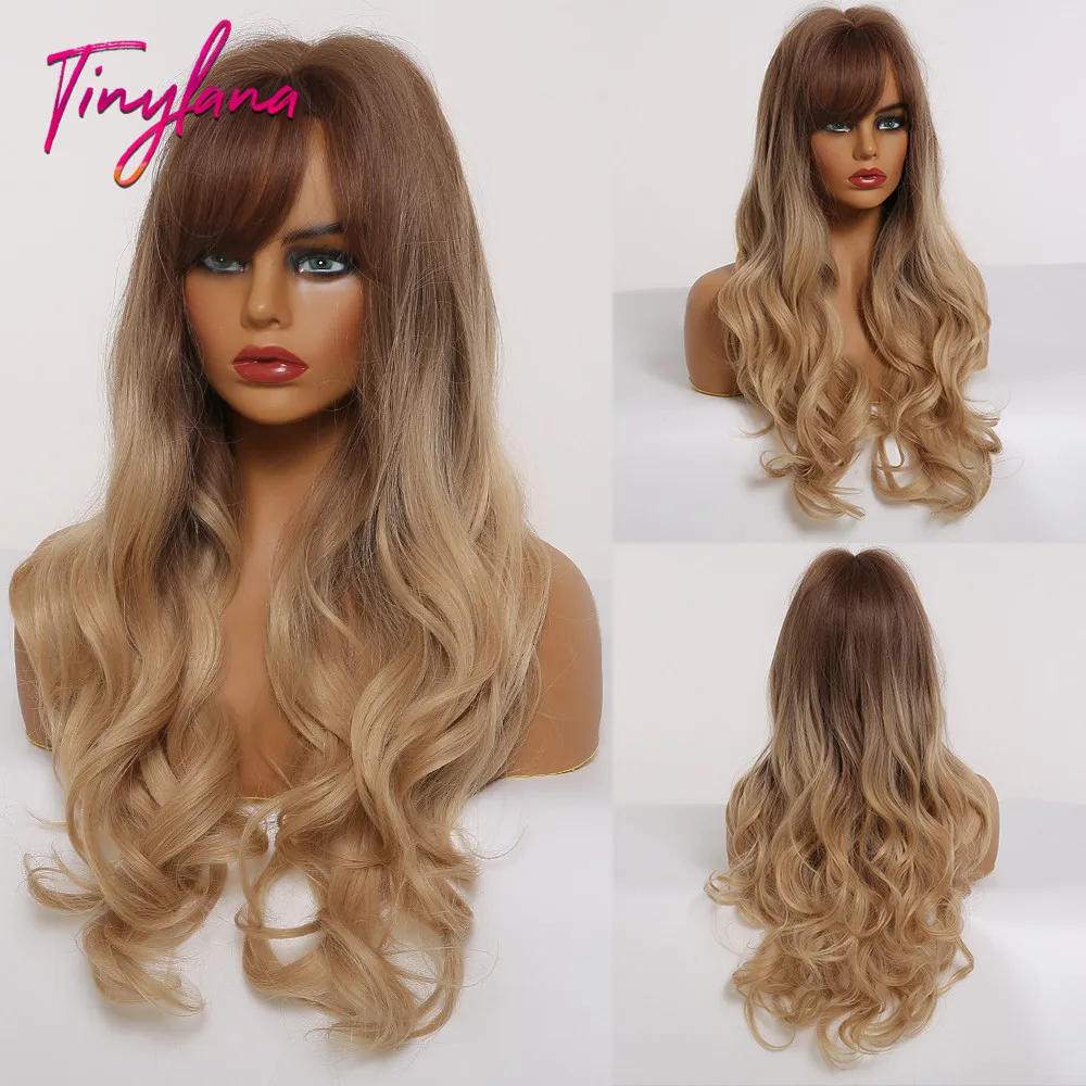 Крошечная Лана длинные Омбре коричневые пепельно-серые синтетические парики