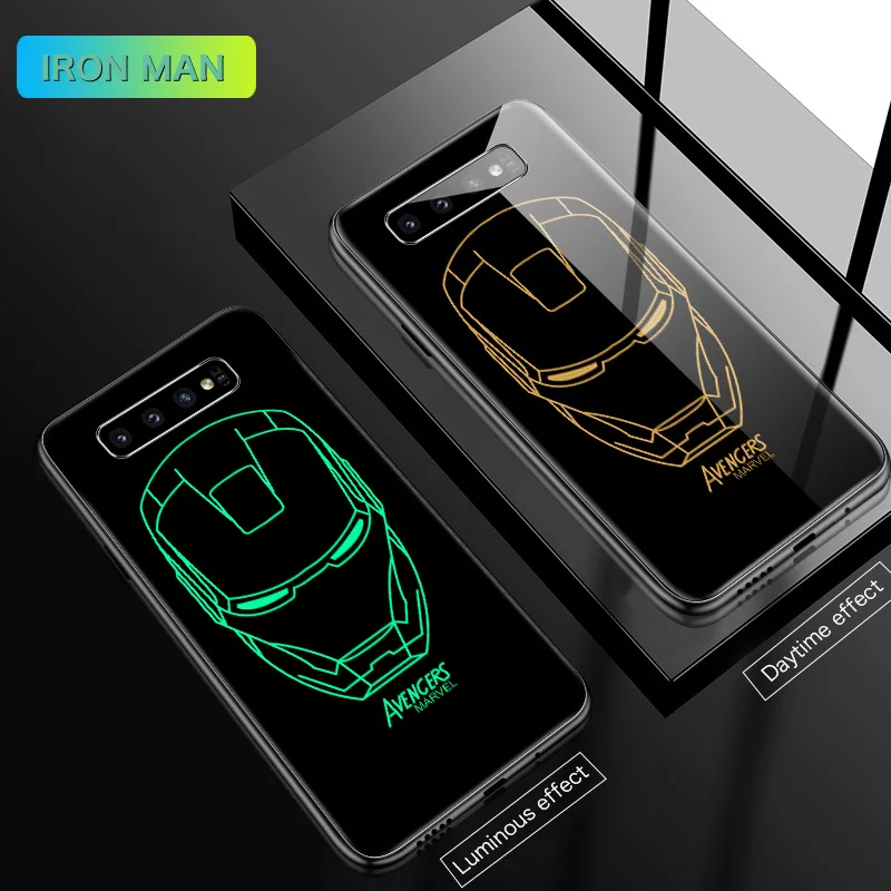 Iron Man Чудо-яд светящийся стеклянный чехол для samsung Galaxy S10 e 5G S9 S8 S7 Plus Note 8 9 10 Pro Железный человек Капитан Америка чехол для телефона - Цвет: Iron Man