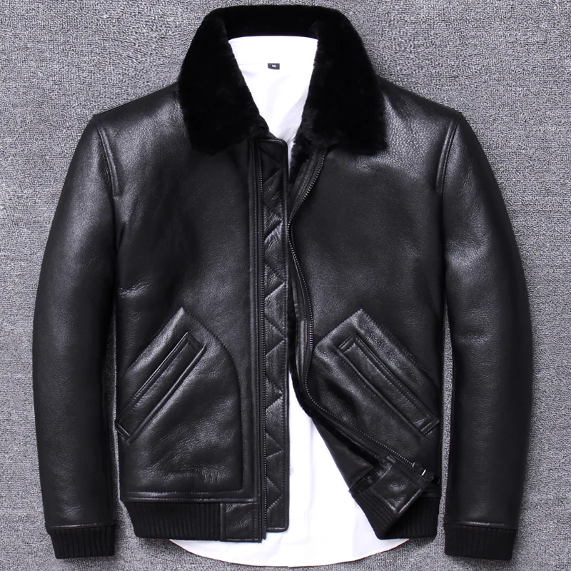 Мужская кожаная куртка с меховой подкладкой зимняя мотоциклетная из натуральной