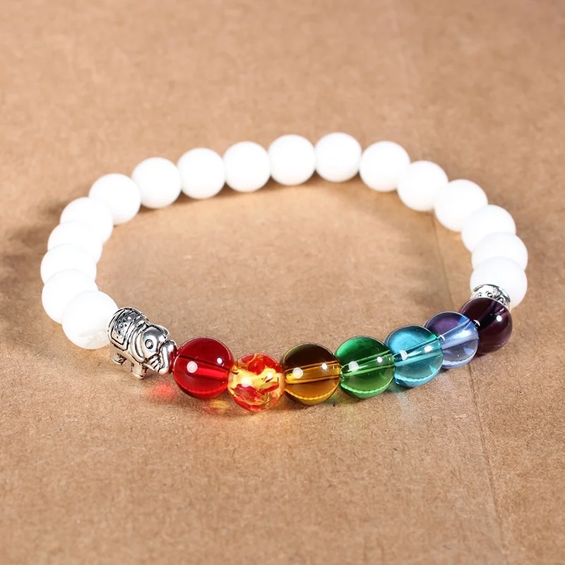 Многоцветный камень бусины 8 мм 7 энергия чакры Браслет семь цветов слон Йога