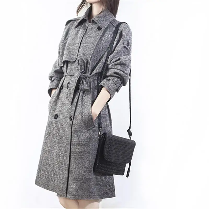 Женская длинная двубортная ветровка свободная куртка большого размера на весну