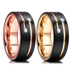Новое модное мужское кольцо из нержавеющей стали 8 мм, розовое золото, CZ, тонкое розовое золото, леска, желоб, черное, матовый, мужское кольцо, обручальное кольцо, ювелирное изделие