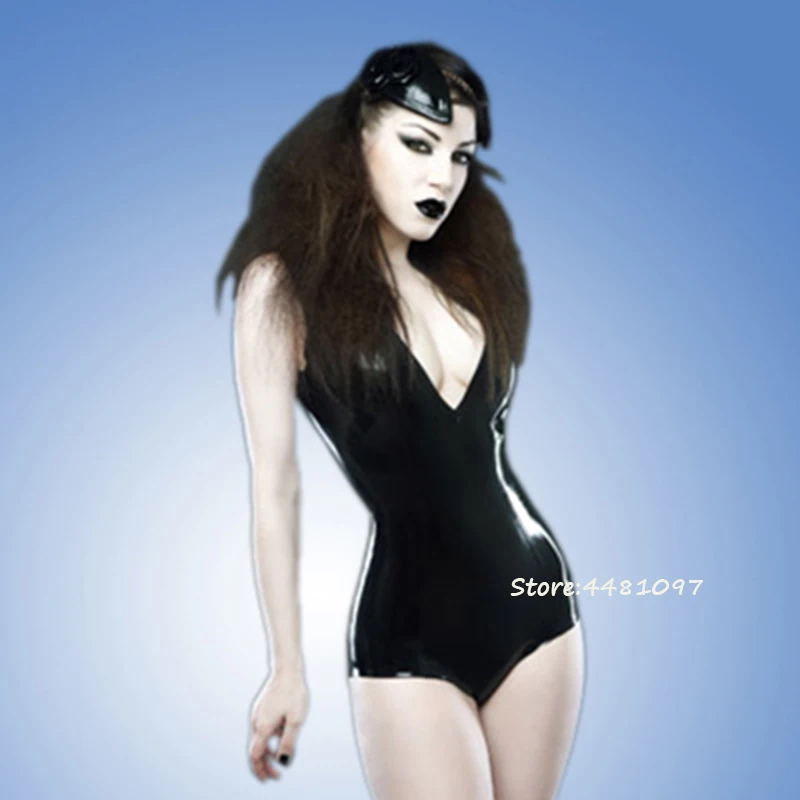 Сексуальное женское латексное боди с v-образным вырезом облегающая резиновая