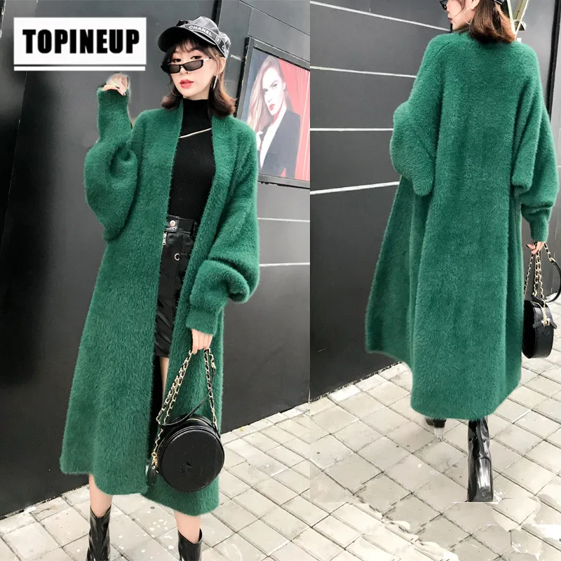 

2019 Autumn And Winter New Products Fashion Women faux mink velvet bat shirt thick loose long faux mink knitted sweater