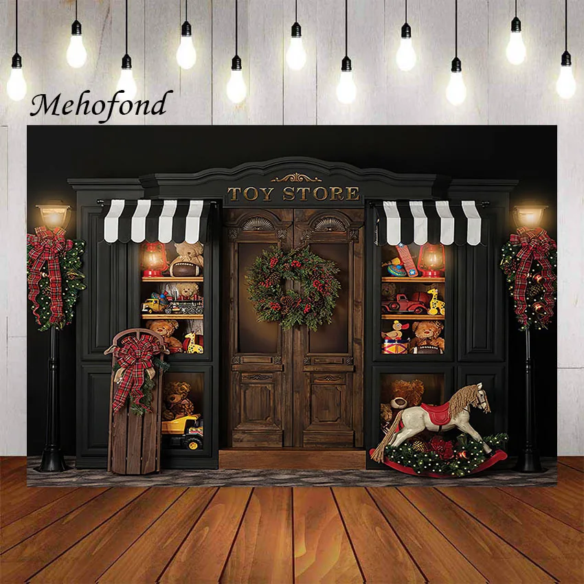 

Фон для фотосъемки Mehofond Зимний Рождественский магазин игрушек уличный фонарь троянская лошадь дети праздник Портрет фон для фотостудии