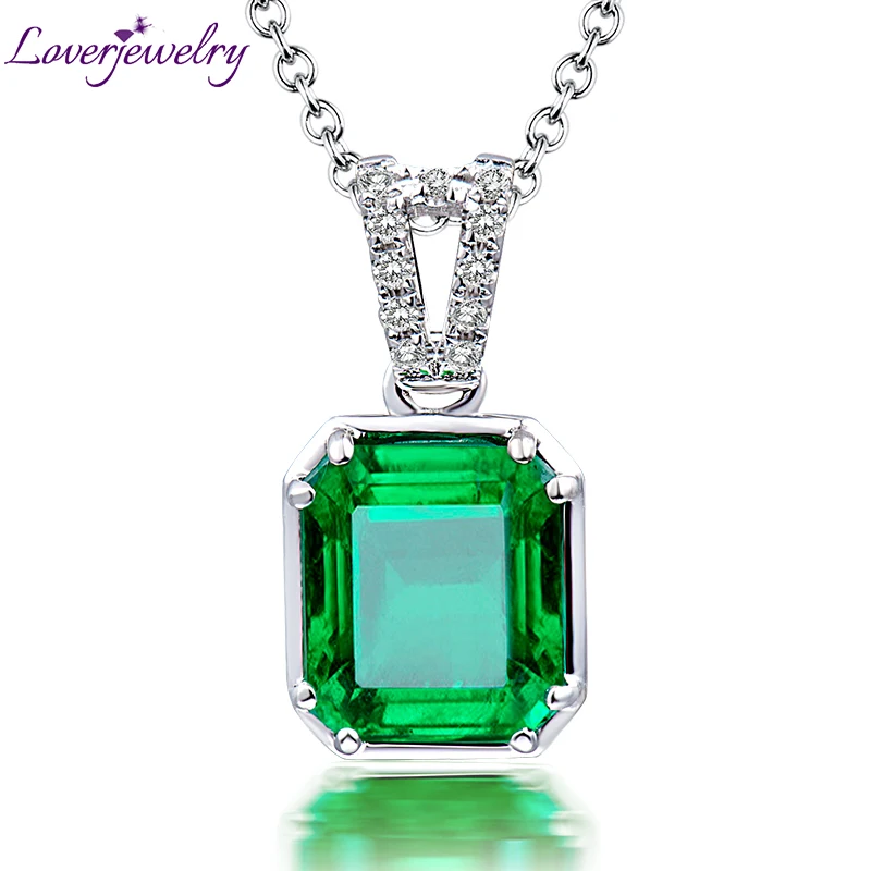 

LOVERJEWELRY 18Kt White Gold Diamonds Necklace Pendant for Women Anniversary Gifts Jade Jewelry Natural Emerald Pendant Necklace