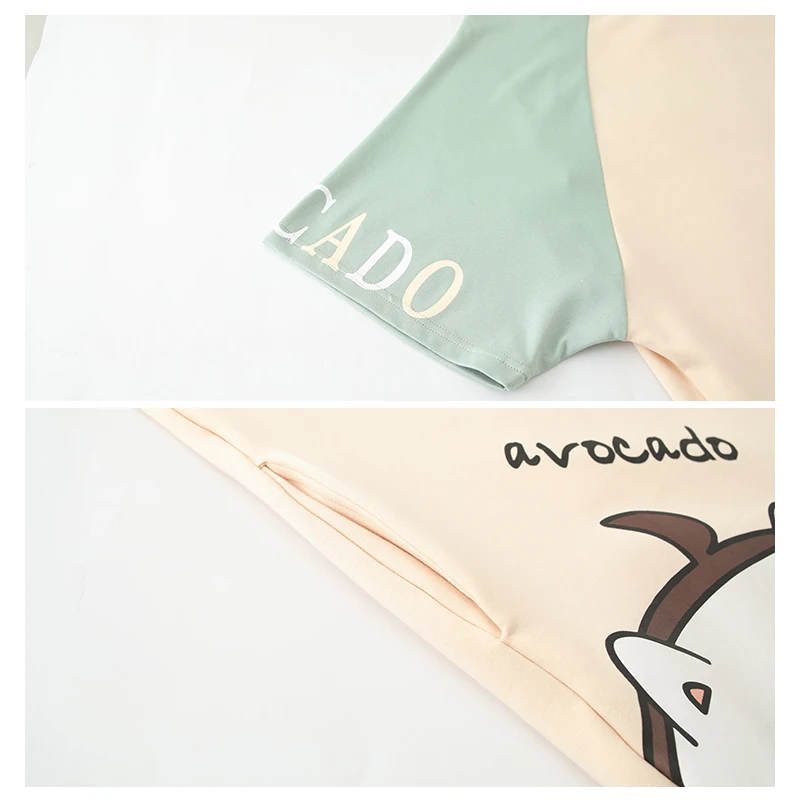 

ATUENDO Summer Kawaii Avocado Nightgowns for Women Fashion Atoff Home Soft Silk Nightshirts 100% Cotton PJS Satin Nightdress