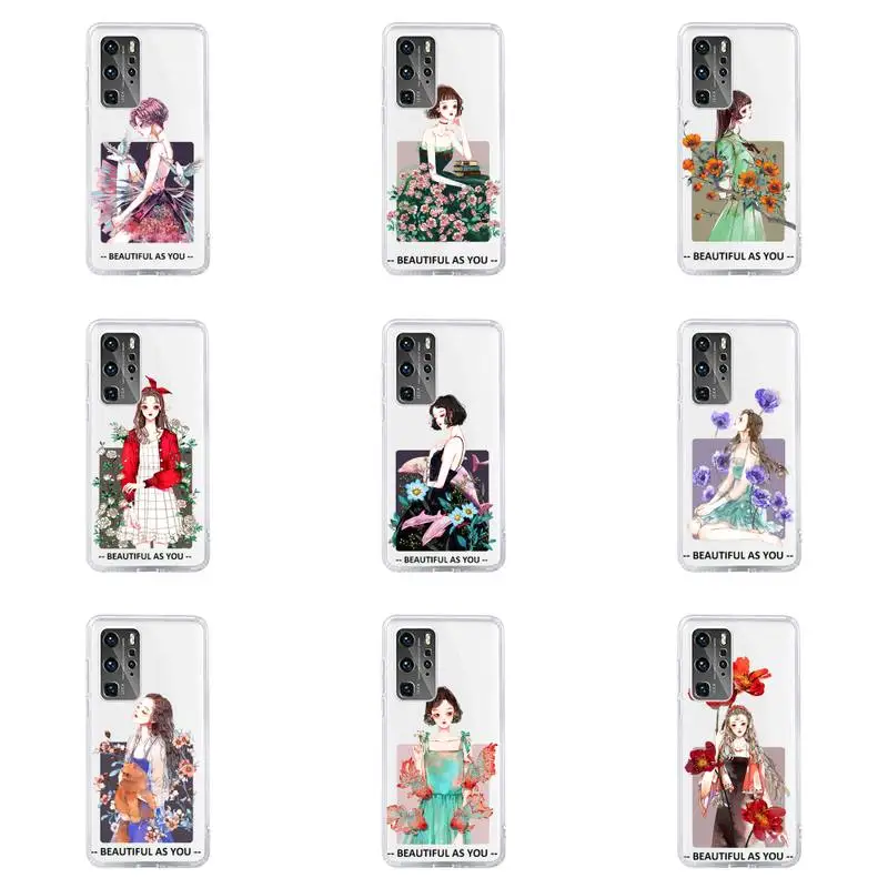 

Sexy trend flowers girl Phone Case For Huawei P40 P30 P20 Mate Honor 10i 30 20 i 10 40 8x 9x Pro Lite Transparent Cover