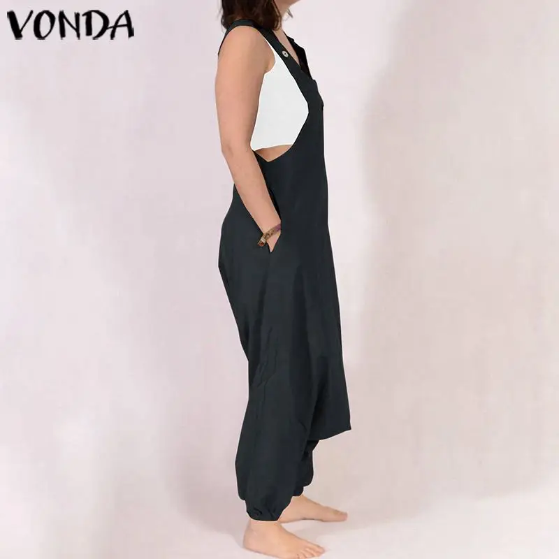Женский хлопковый комбинезон VONDA однотонные Длинные шаровары большого размера