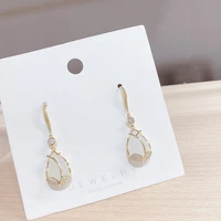 wholesale silver plated carnation stud earrings for women chalcedony flower long korean eardrops jewelry gift