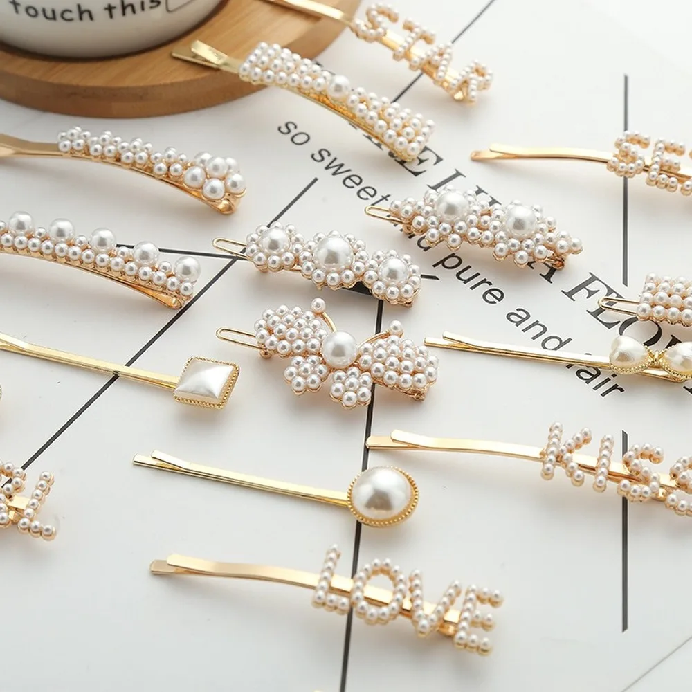 

Fashion New Rhinestone Imitation Pearl Hairpin BB Hairpin Letter Hairpin Bangs Ms. Hairpin Headdress Jewelry