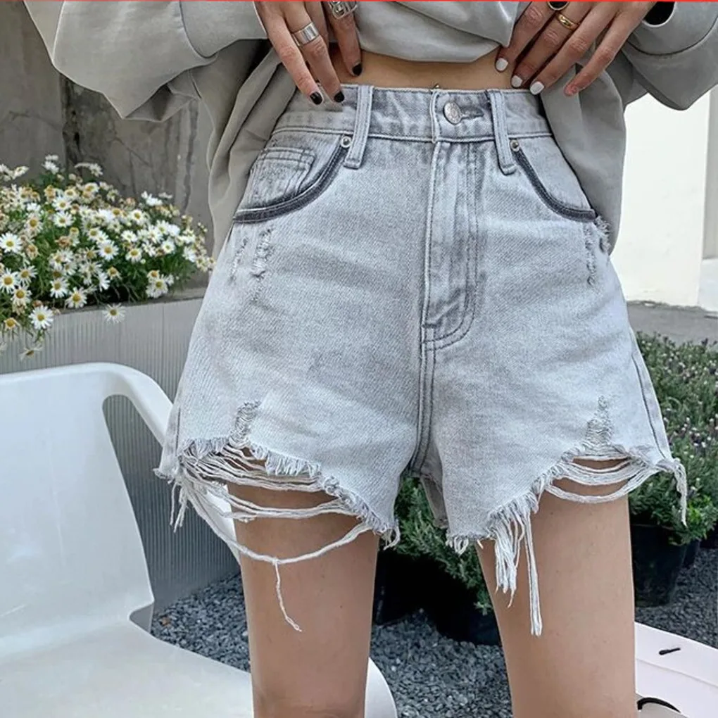 

Girl Broken Short Jeans Burr Pants Fashion Sexy Rough Edges And Holes Washed White Office Casual Denim Shorts Summer 2022