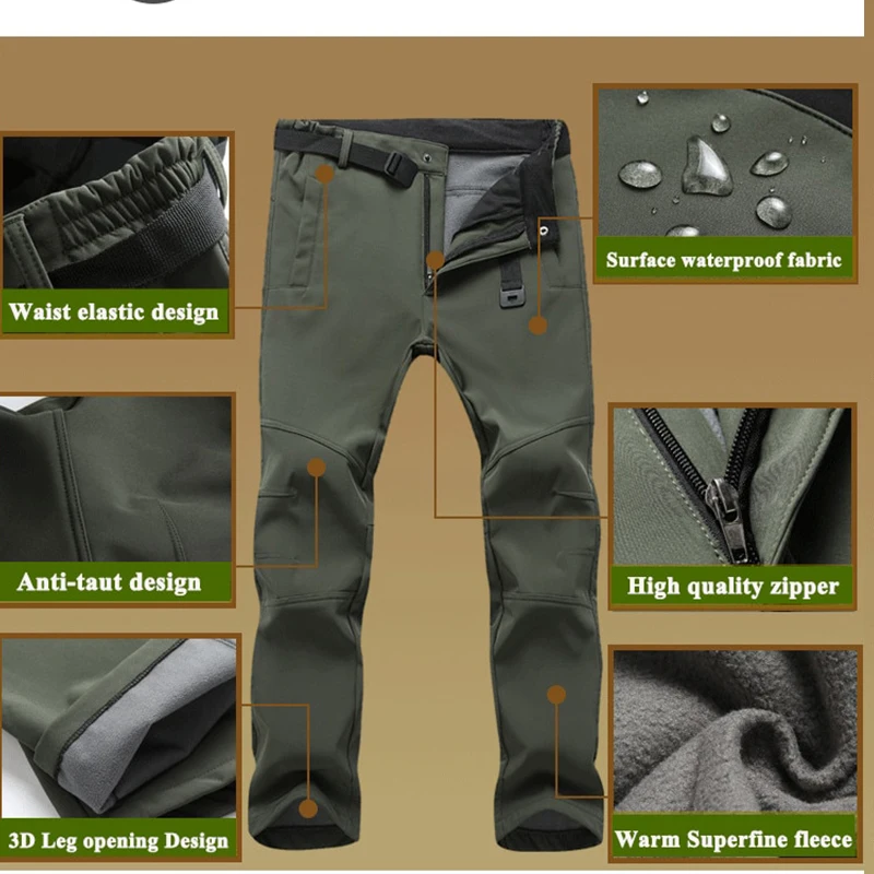 Брюки мужские и женские для походов водонепроницаемые флисовые тепловые катания