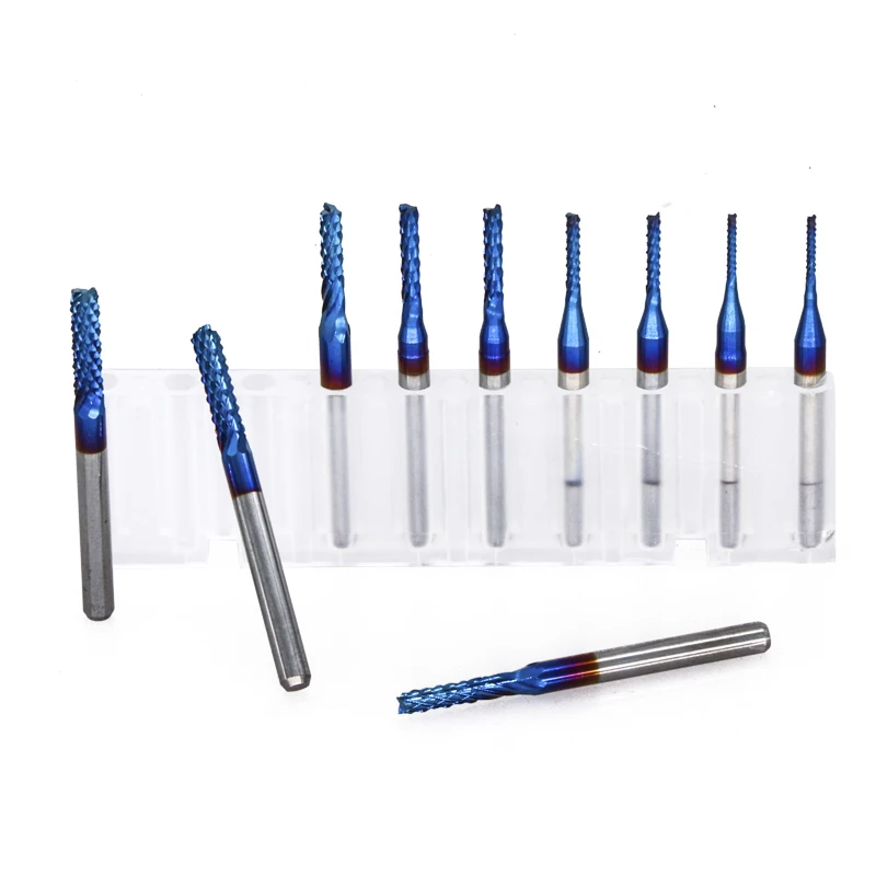 Corn Milling Cutter Set Nano Blue Coating CNC Machine Router Bit 3.175mm Shank 10pcs Tungsten Carbide End Mill PCB Mills | Инструменты