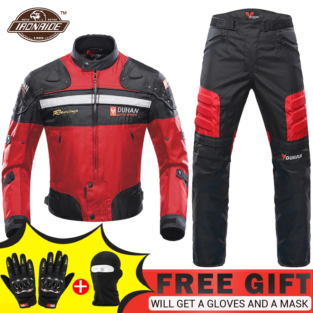 DUHAN Windproof Motocross Jacket+Motorcycle Pants Men Motorcycle Suit Wear-resistant Body Armor Moto Clothing Set For Winter