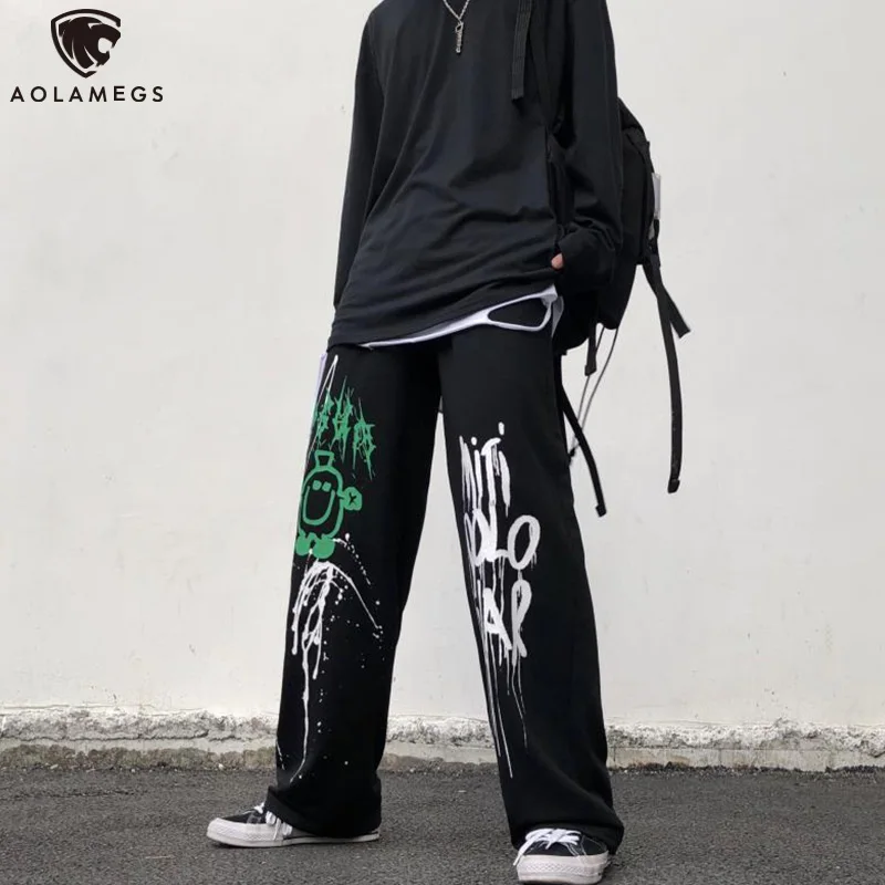 

Aolamegs Oversize Pants Men Graffiti Sweatpants Japanese Gothic Anime Casual Korean Wide Leg Jogging Trousers Hip Hop Streetwear
