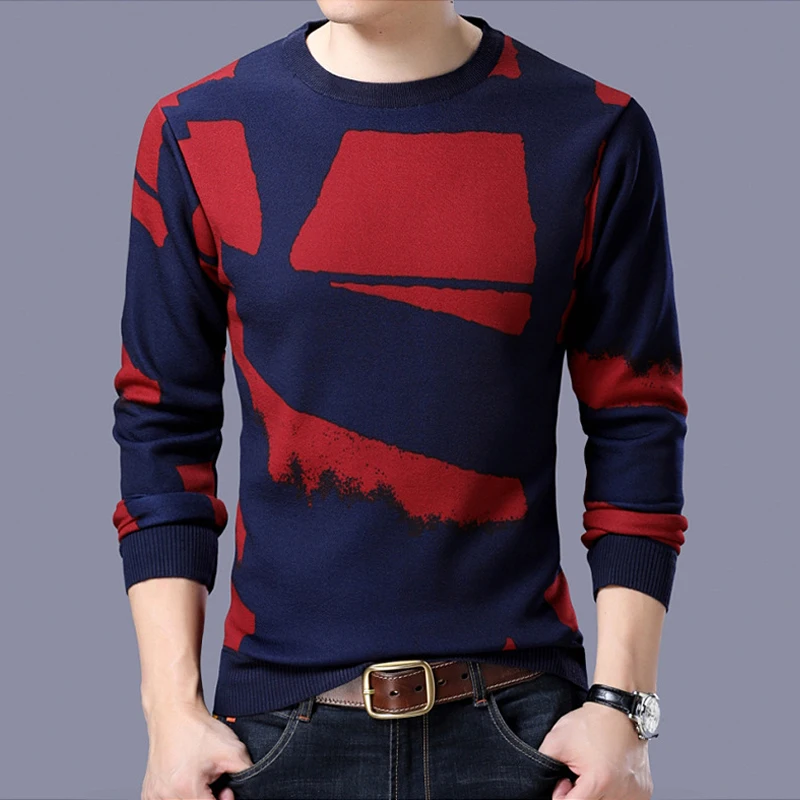 2019 осень зима свитер для молодых мужчин с длинными рукавами круглым вырезом