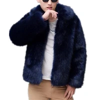 mens winter overcoat thick warm faux fur coat black fur jacket luxury long sleeve parka outerwear for men
