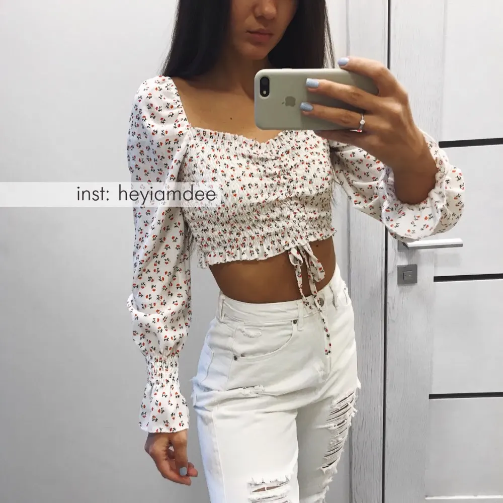 Модная женская блузка с длинным рукавом в Корейском стиле Новая короткая рубашка