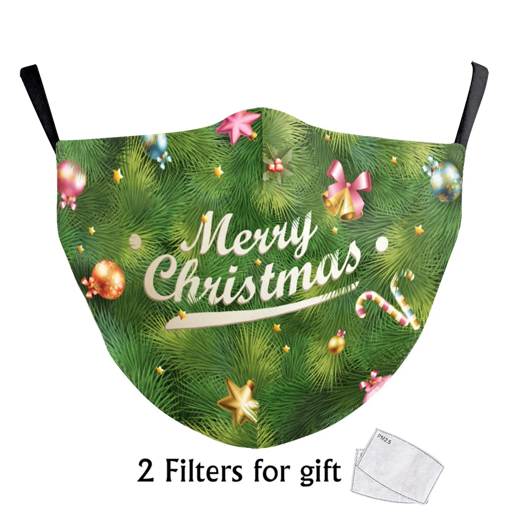 

Merry Christmas Print Face Mask Fashion Unisex Breathable Outdoor Party Mask Adjustable Reusable Adult Kids Mouth Masks Washable