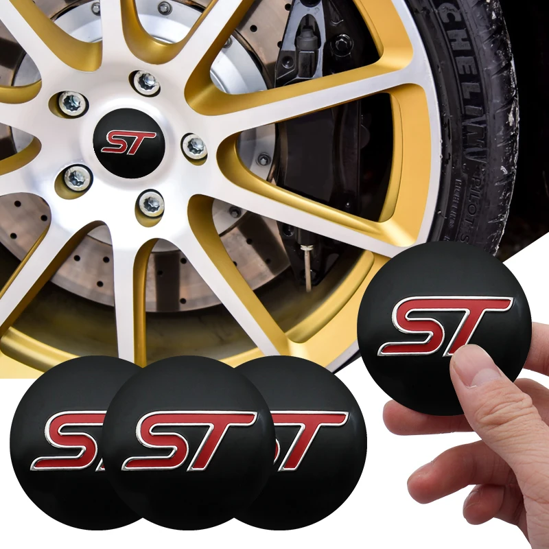 

4pcs 56mm ST Emblem Badge Car Wheel Center Hub Caps Stickers For Ford Fiesta EcoSport Escort focus 1 2 3 mk2 mk3 mk4 mk5 mk7