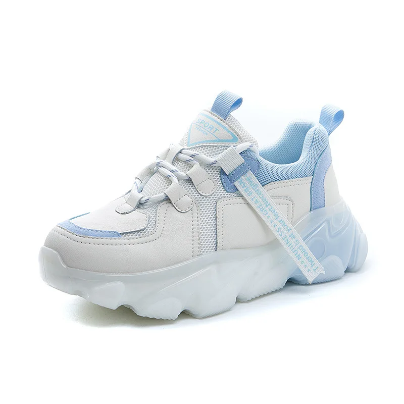 

5 Genuine Leather Ins Dad Shoes Platform Chunky Sneakers White Vulcanized Shoes Women Sneakers Comfortable Running Shoes