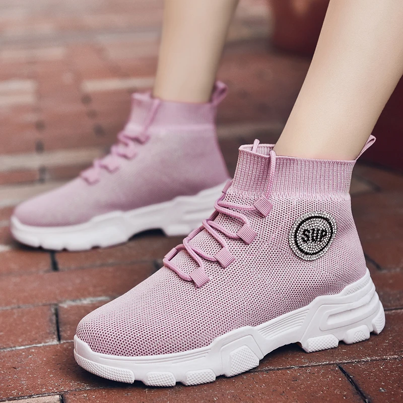NIKEZI/уличные модные женские ботинки с высоким берцем вязанные слипоны из