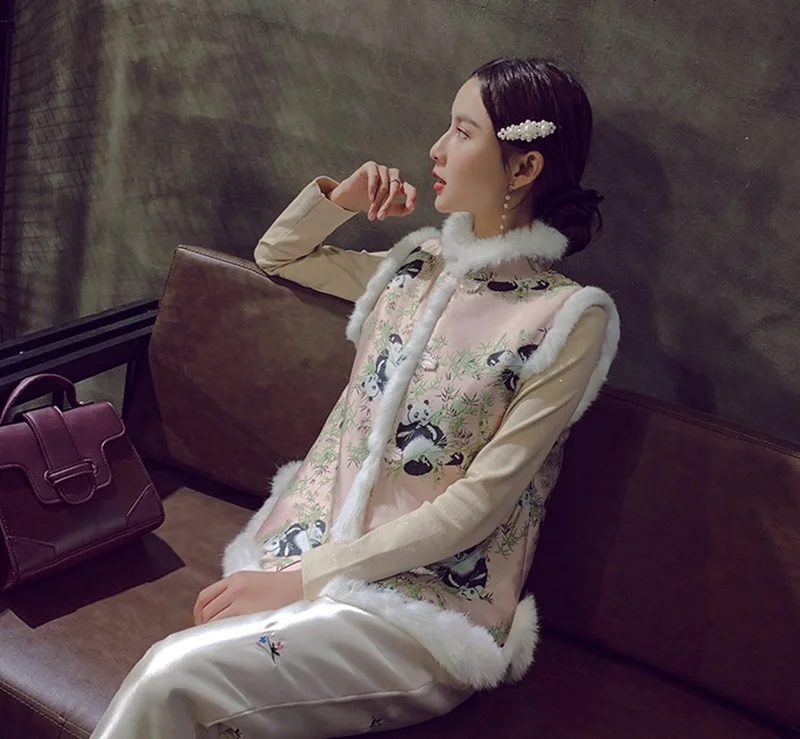 Китайский стиль, зимний женский жилет, без рукавов, пальто, Qipao, жилет, свободный, в винтажном стиле, теплый, мягкий жилет, хлопок, новинка, жилет, Femme, TA2142