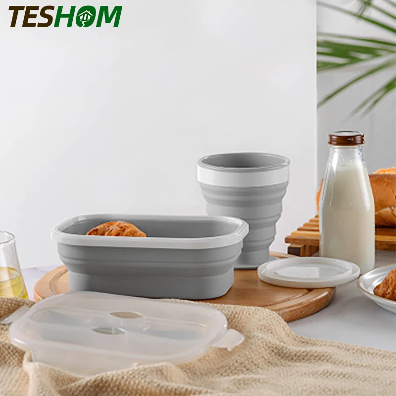 2 шт./компл. Силиконовый складной переносной коробка для ланча чашки круглая