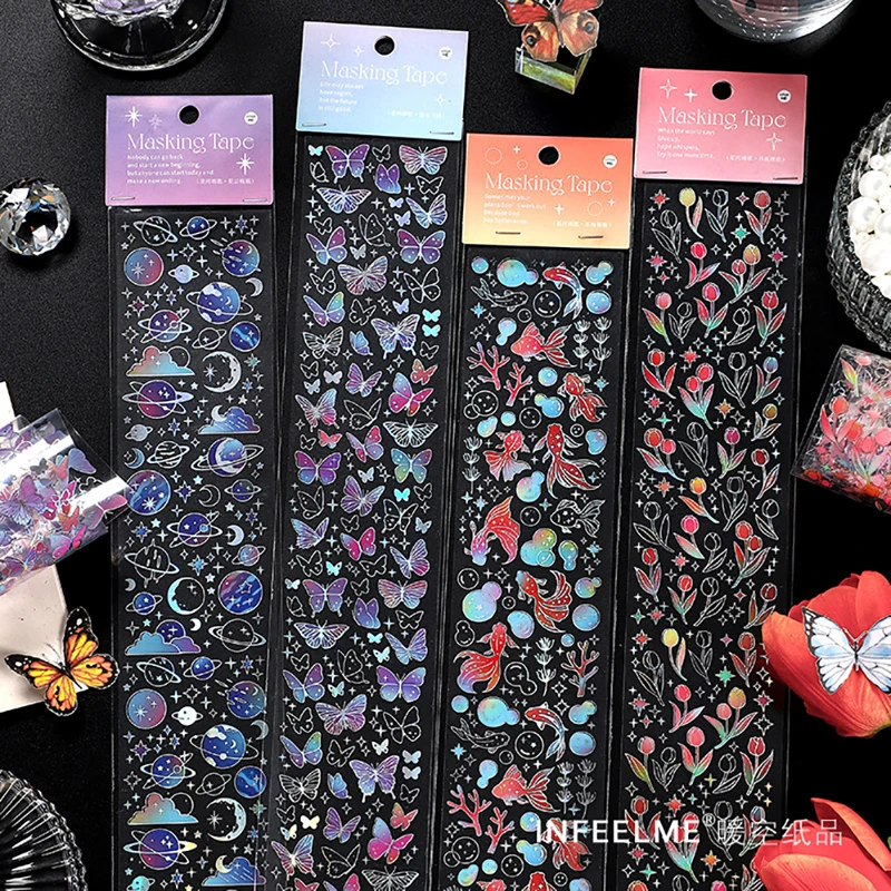 

Long Transparent Waterproof Cute Bronzing Silver Laser Sticker Scrapbook Sticker