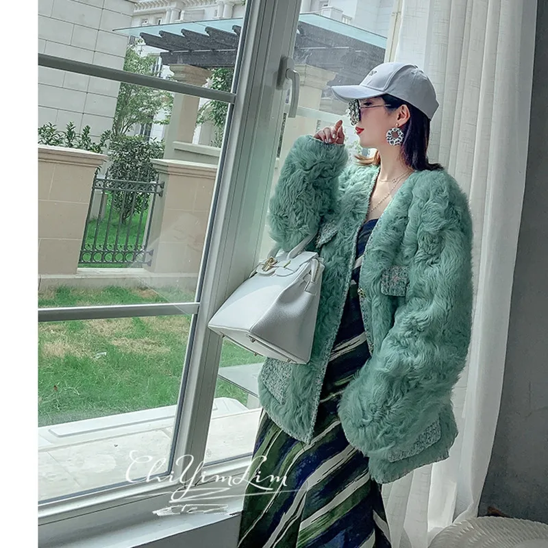 

Women Natural 2020 Winter Fashion Real Lamb Jackets Female Long-Sleeved Warm Fur Coat