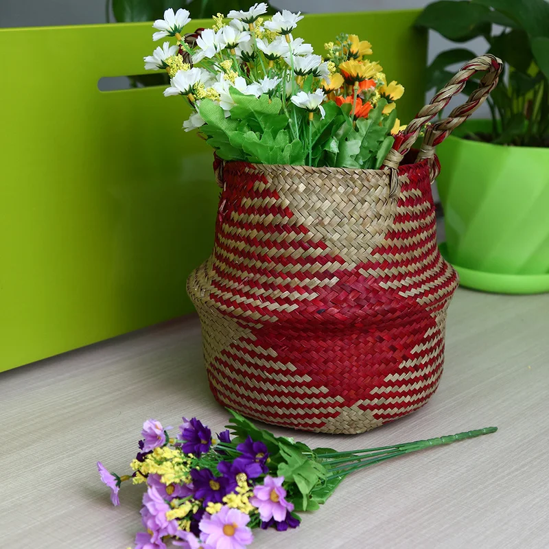 

3pieces Retro Wicker Storage Baskets Handmade Folding Laundry Sundries Toys Picnic Fruit Seagrass Basket Home Garden Organizer