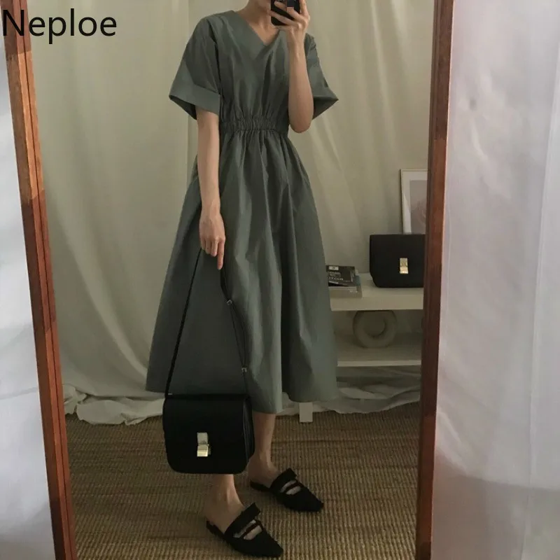 Платье Neploe женское с V образным вырезом однотонное шикарное приталенное в