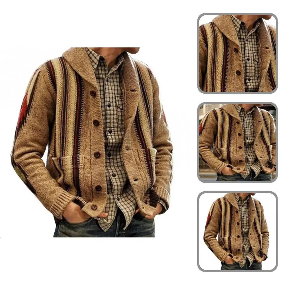 

Autumn Coat Turn-down Collar Breathable Soft Leisure Pockets Autumn Ribbing Sweater Coat Men Coat for Outdoor