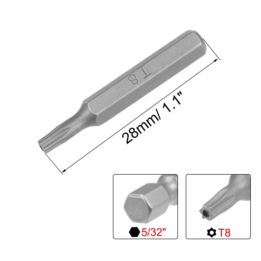 Uxcell T8 Torx Screwdriver Bit Set 5/32 Inch Hex Shank Torx Bits 28mm Length S2 Screw Driver Kit Tools