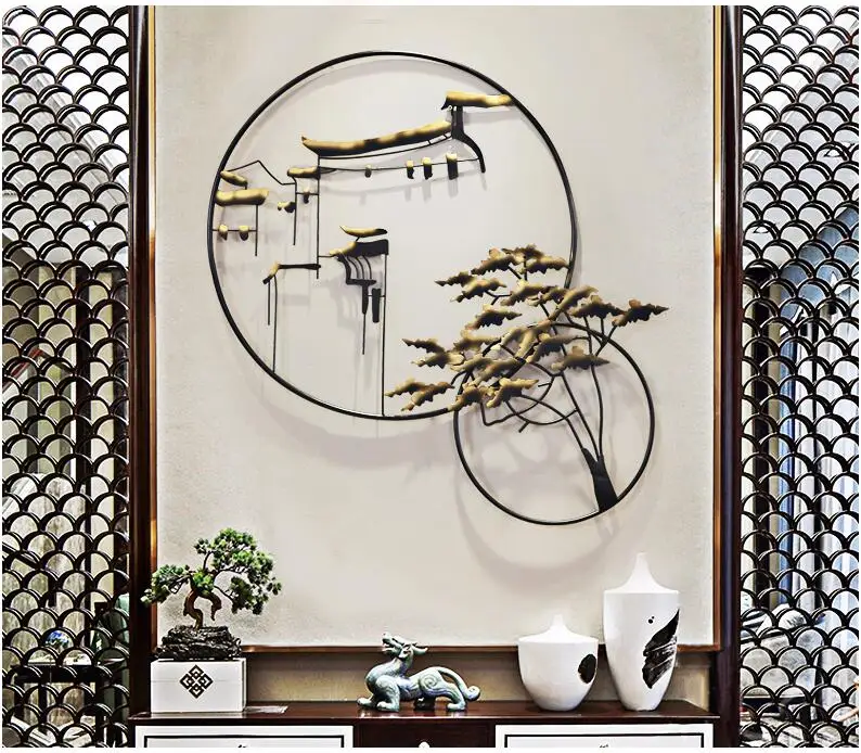 Новое китайское Кованое железное двойное кольцо настенный стикер с пейзажем