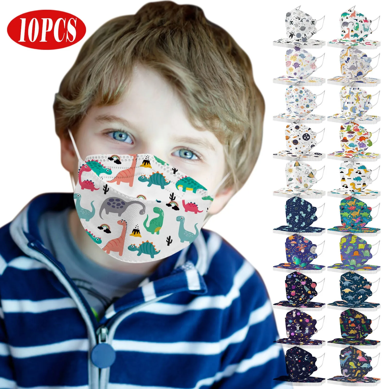 

10PCS Children Dinosaur Prints Disposable Face Mask Outdoor Pm2.5 3ply Ear Loop Protective Masks Mascara Mascarilla Kid Masks