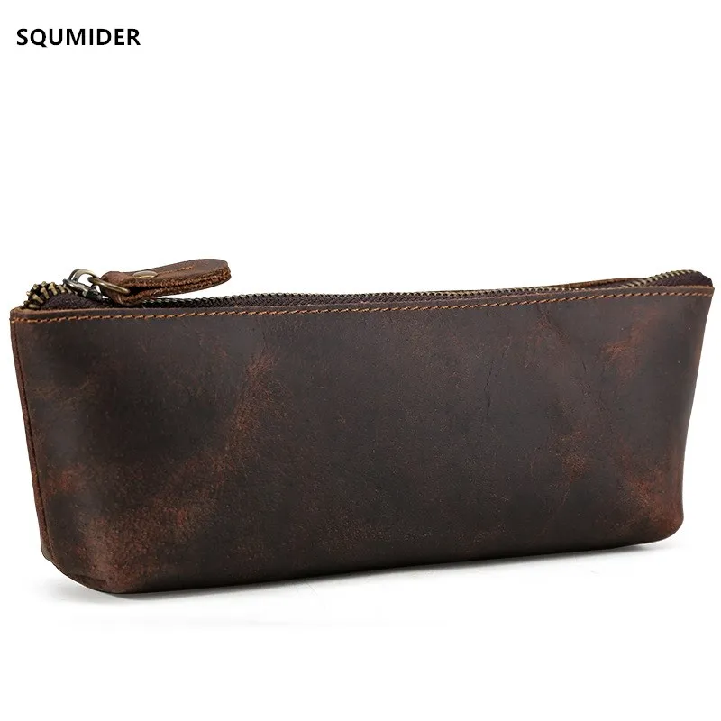 

Чехол для карандашей ручной работы из натуральной коровьей кожи, большая сумка для хранения, школьный чехол для карандашей, подарки для мал...