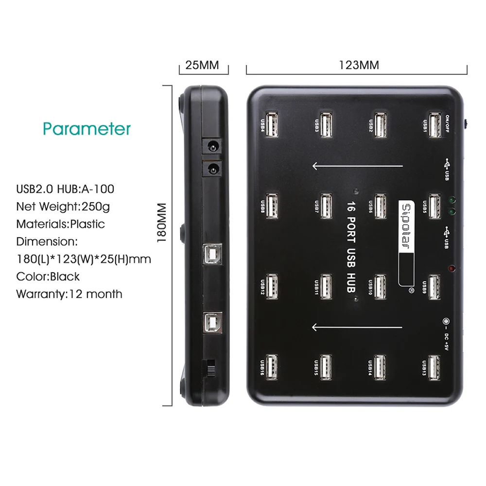 

A-100 16 Ports USB 2.0 Hub Duplicators Dock Sation Music Video Files Bulk Copy Splitter with US/EU 15W Power Adapter Hub