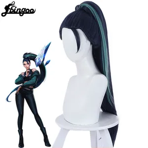 Ebingoo KDA THE BADDEST Kaisa Cosplay Wig LOL KDA Cosplay Long Blue mixed Green Ponytail Wigs Heat Resistant Synthetic Hair Ebingoo KDA THE BADDEST Kaisa Cosplay Wig LOL KDA Cosplay Long Blue mixed Green Ponytail Wigs Heat Resistant Synthetic Hair