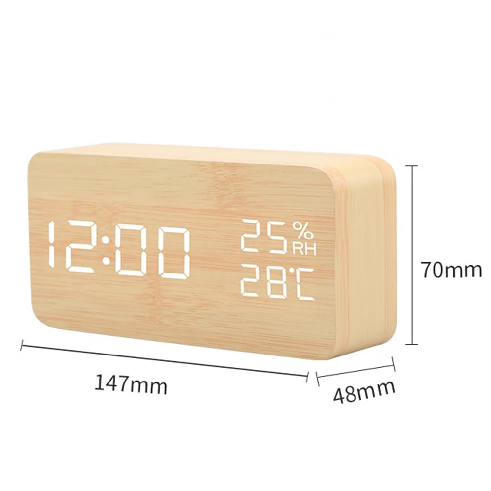 

Digital Alarm Clock Wooden LED Temperature Electronic Voice Control Table Clocks