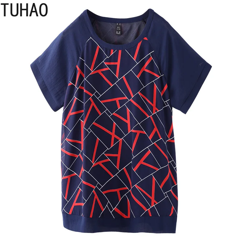 

TUHAO Elegant Women Large Size Blouse Tops Shirts Blouses Woman Summer Middle Age Women Plus Size 10XL 9XL 8XL Blouses MS07