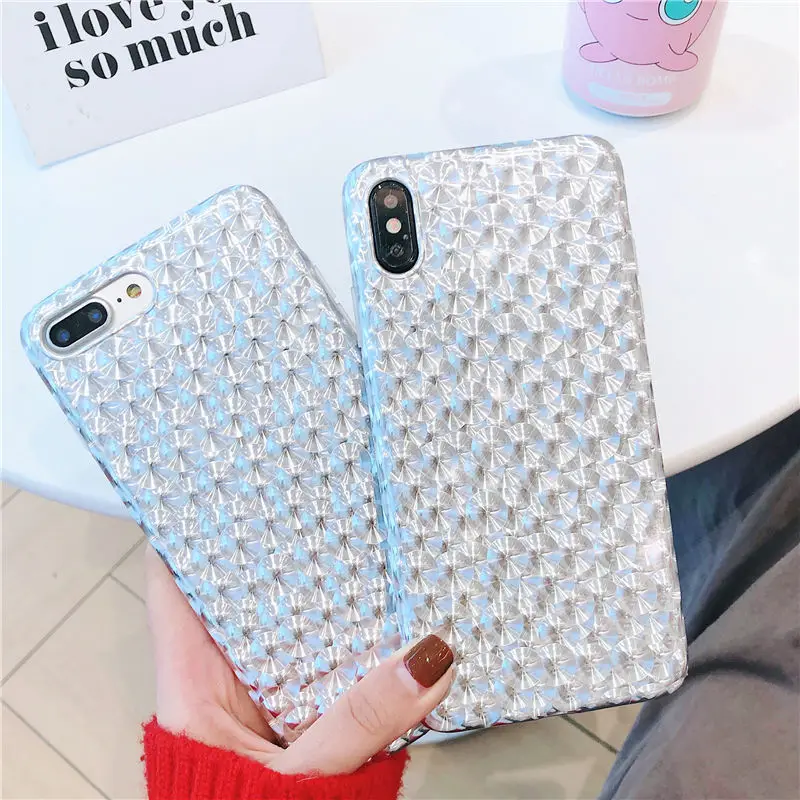 Серебряный лазерный чехол для iphone X XS Max 6 S 7 8 Plus плюс XR задняя крышка IMD силиконовый