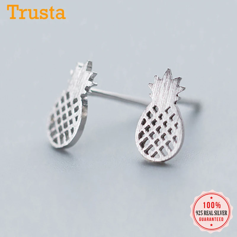 Женские серьги-гвоздики из серебра 100% пробы с фруктами и ананасами | Украшения