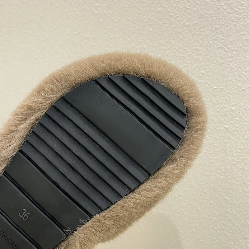 Winter Women Warm Slippers Faux Fur Flat Shoes Home Furry Slippers Lovely Flower Solid Fuzzy Slippers For Female 2021 New