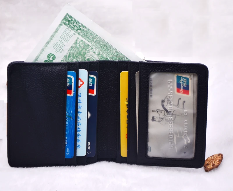 Тонкий кожаный мужской кошелек двойного сложения с блокировкойRFID|Держатели для