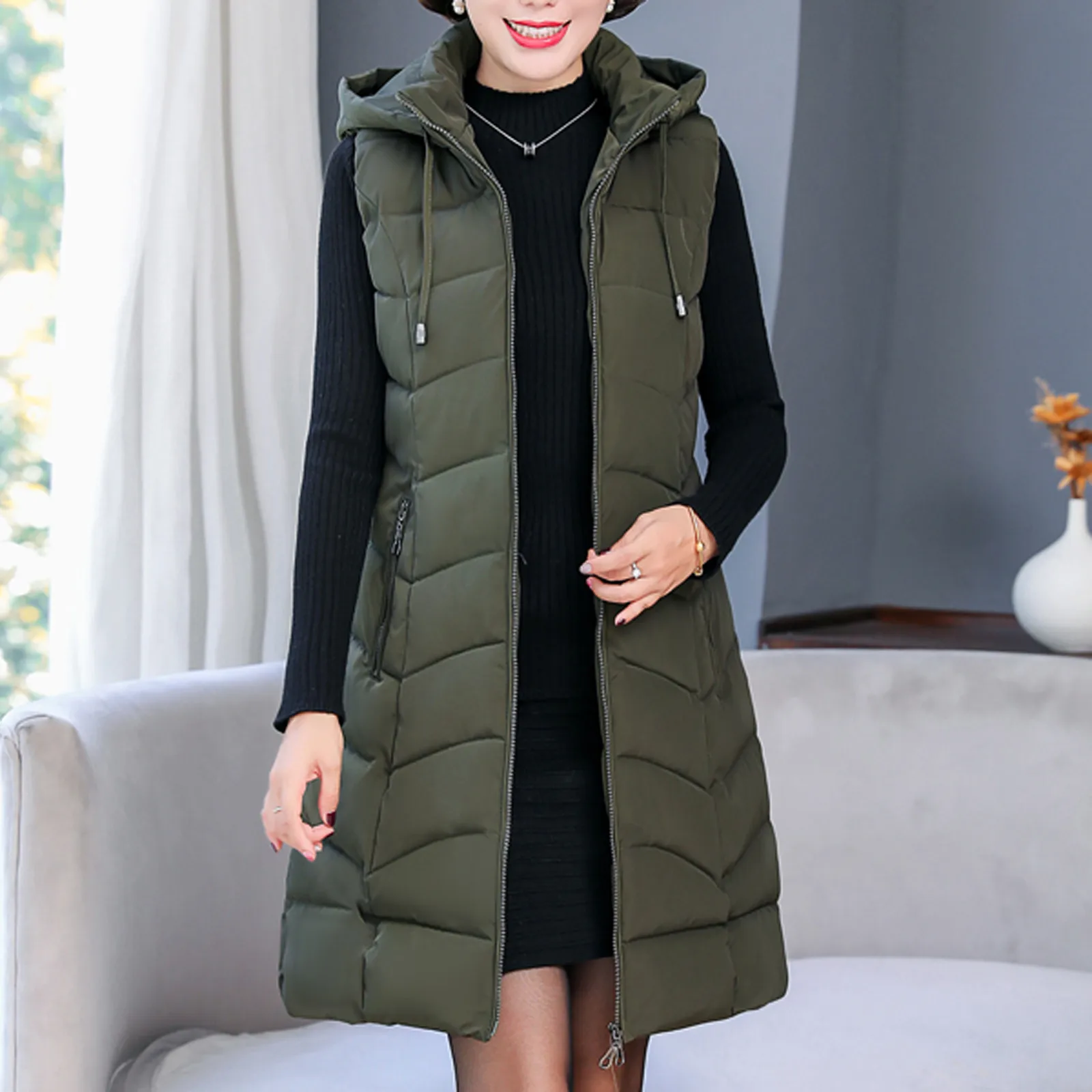 

Женский Длинный жилет с капюшоном, повседневный теплый Свободный жилет без рукавов, с карманами, зима 2021