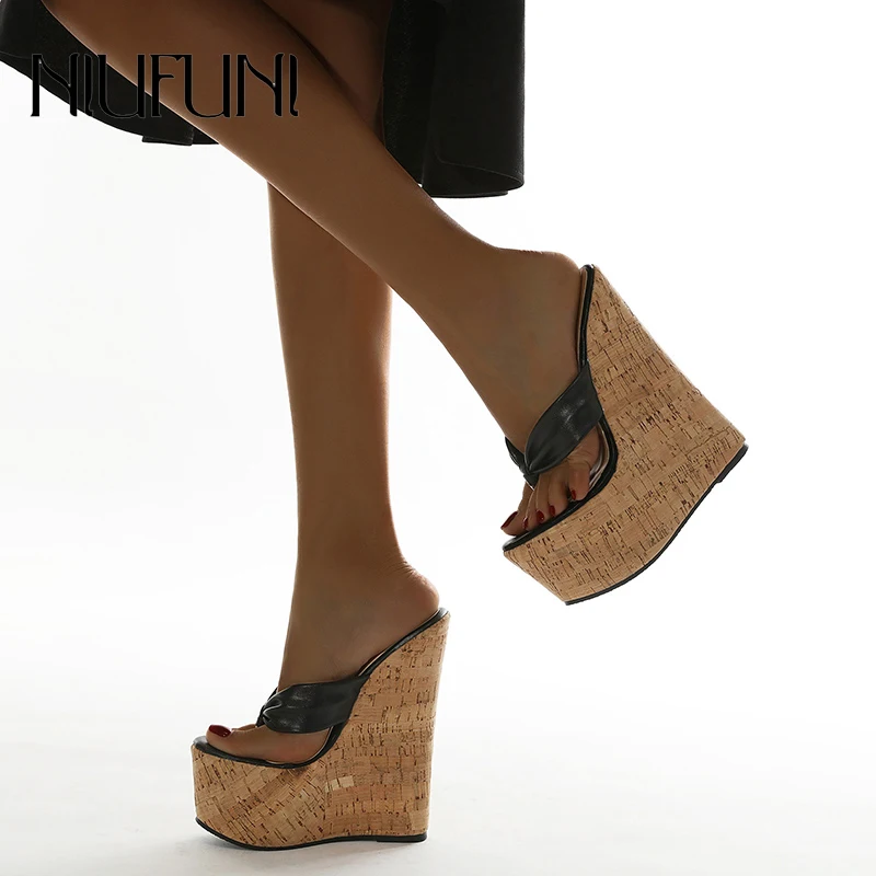 NIUFUNI/летние модные Вьетнамки Женская обувь Шлепанцы на очень высоком каблуке 17 см
