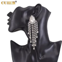 cuier sparkly 10 5cm water drop earrings for women crystal glass tassel wedding jewelry silver luxury gift for bridal big size